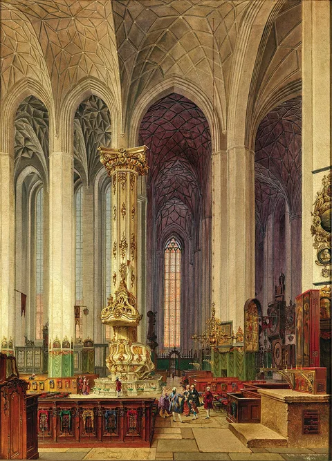 Johann Karl Schultz, A View of the Rococo Pulpit of St Mary’s Church in Gdańsk