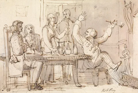 William Henry Pyne, An Illustration to Rob Roy: Interior with a Party Drinking