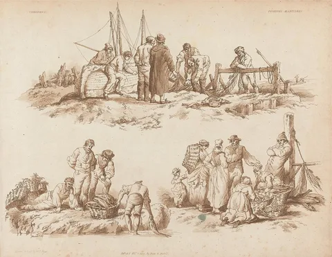 William Henry Pyne, Fishermen, from "Picturesque Groups for the Embellishment of Landscape in a series of above 1000 Subjects..."