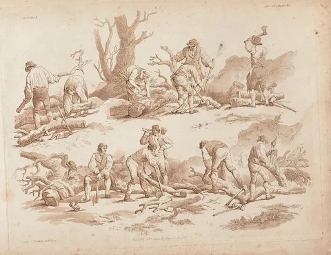 William Henry Pyne, Woodmen, from "Picturesque Groups for the Embellishment of Landscape in a series of above 1000 Subjects..."