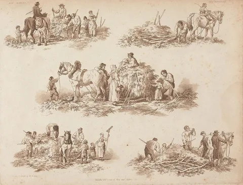 William Henry Pyne, Hay Making, from "Picturesque groups for the Embellishment of Landscape in a series of above 1000 Subjects..."