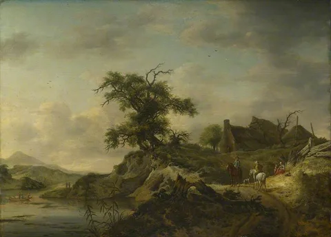 Jan Wouwerman, A Landscape with a Farm on the Bank of a River