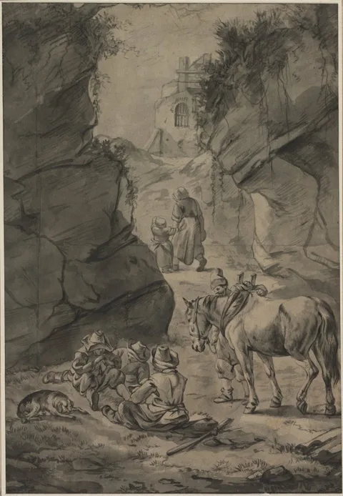 Jan Wouwerman, Peasants in a Rocky Landscape