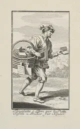 Georg Martin Preisler, Plate 5[l]: Vendor of tablets and books for children