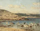 Victor Huguet, Horses Drinking; Settlement at Dawn