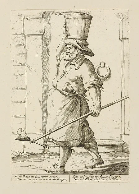 Giuseppe Maria Mitelli, Mason Going to Whitewash Walls, plate 7 from "Di Bologna l'Arti per via D'An.ibal' Ca.rac"