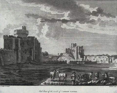 Peter Mazell, East view of the inside of Cardiff castle