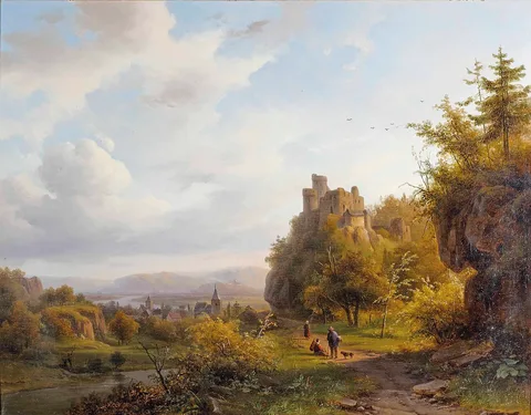 Alexander Joseph Daiwaille, A Rheinish landscape with a ruin