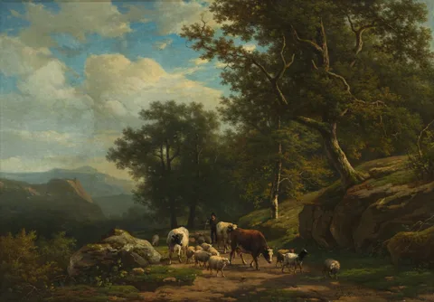 Alexander Joseph Daiwaille, Landscape with a Peasant and His Flock