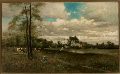 Béla Spányi, Glade with grazing cattle.