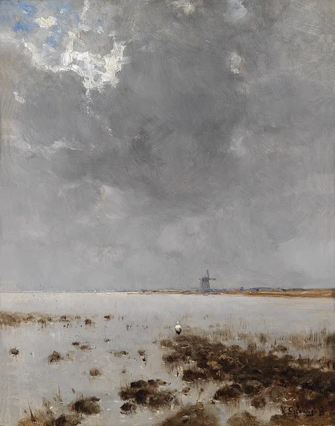 Béla Spányi, Sea landscape with Windmill