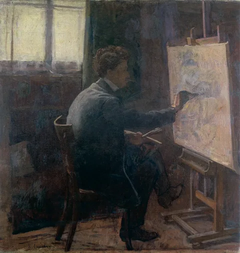 Raffaello Gambogi, Self Portrait with easel