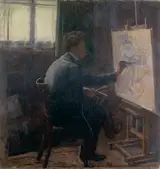Raffaello Gambogi, Self Portrait with easel