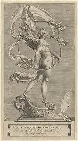 Cherubino Alberti, A winged figure of Fame standing facing left and sounding a trumpet