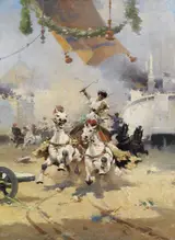 Alfredo Tominz, Chariot-race with bigas in the Roman arena.