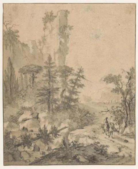 Cornelis de Wael, Bergweg met man met twee muilezels
