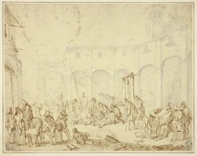 Cornelis de Wael, Wounded Soldiers in a Courtyard on Town Square