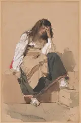 Eleuterio Pagliano, A Seated Peasant Girl in Contemplation