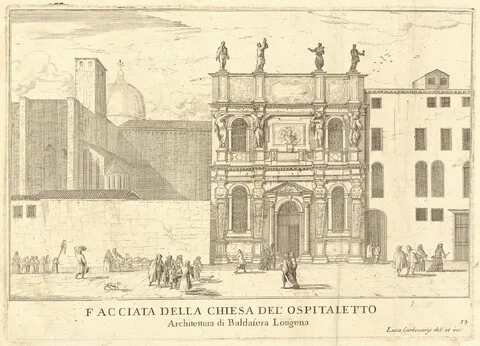Luca Carlevarijs, Facciata della Chiesa del'Ospitaletto (plate 33)