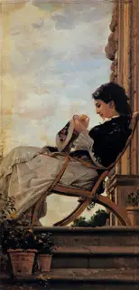 Cristiano Banti, Woman Sewing on the Terrace
