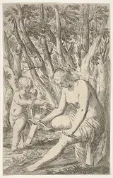 Odoardo Fialetti, Venus breaking Cupid's bow over her knee, from "Sport of Love" (Scherzi d'amore)