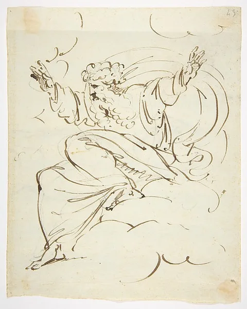 Luigi Sabatelli, God The Father Creating (?) (recto); Study of neo-classical statue of a nude male (verso)