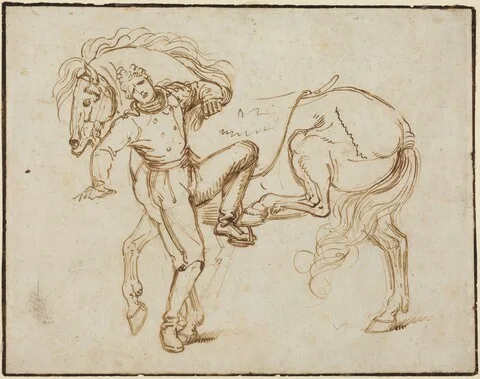 Luigi Sabatelli, Cavalryman Mounting a Horse