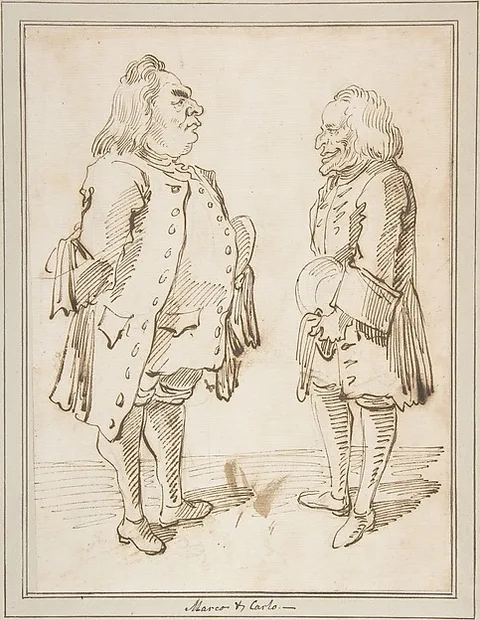 Pier Leone Ghezzi, Marco and Carlo: Caricature of Two Men Standing Face to Face