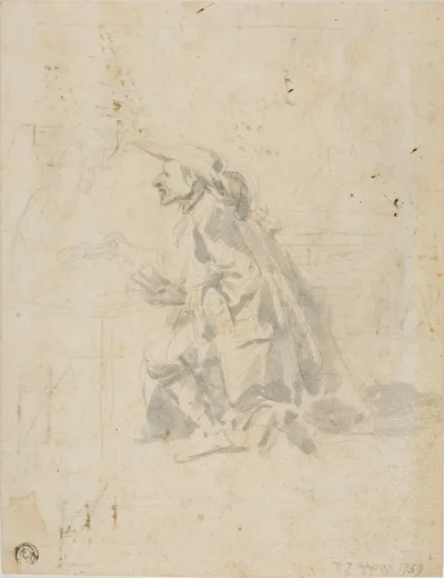 Pier Leone Ghezzi, Kneeling Man Approaching Another Figure