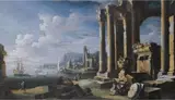 Leonardo Coccorante, A capriccio of architectural ruins with a seascape beyond