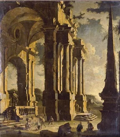 Leonardo Coccorante, A capriccio of classical ruins with figures