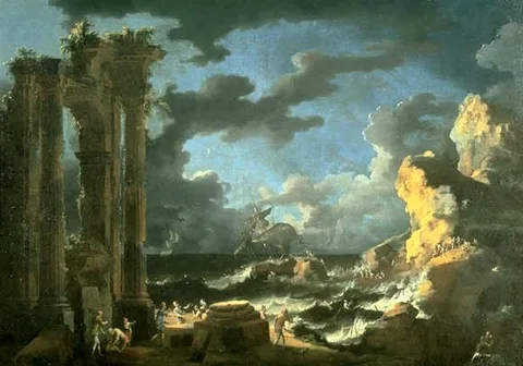 Leonardo Coccorante, Port of Ostia During a Tempest