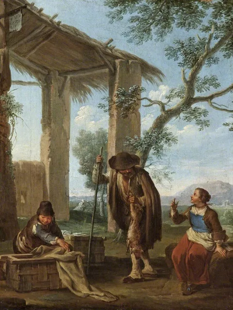Paolo Monaldi, Peasants by a Shelter: Coney Catchers