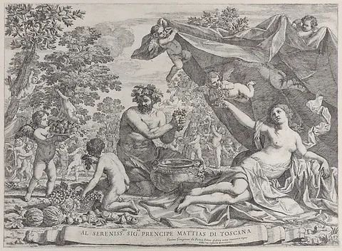 Giacinto Gimignani, Garden of Venus with Bacchus Squeezing Grapes