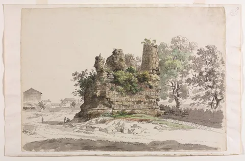 Carlo Labruzzo, The So-Called Sepulcher of the Curiatii Brothers at Albano, with the Church of the Madonna della Stella in the distance at left