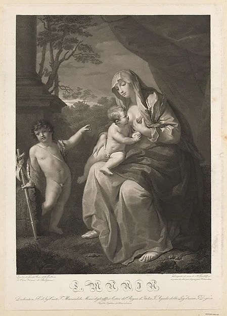 Mauro Gandolfi, The Virgin suckling the infant Christ, the young Saint John the Baptist standing at left, after Reni