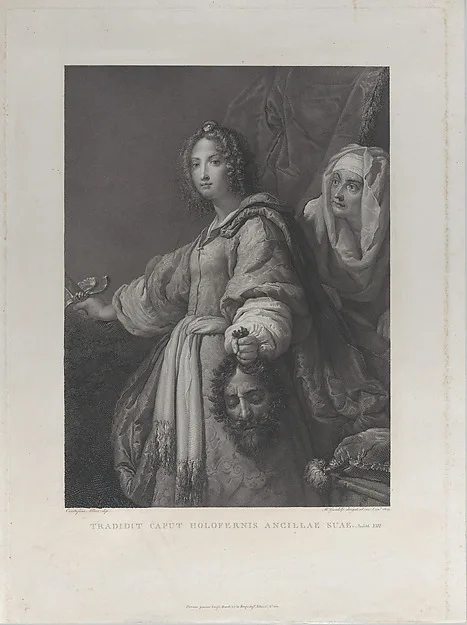 Mauro Gandolfi, Judith holding the head of Holofernes and a sword, her maid behind her at right