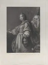 Mauro Gandolfi, Judith holding the head of Holofernes and a sword, her maid behind her at right