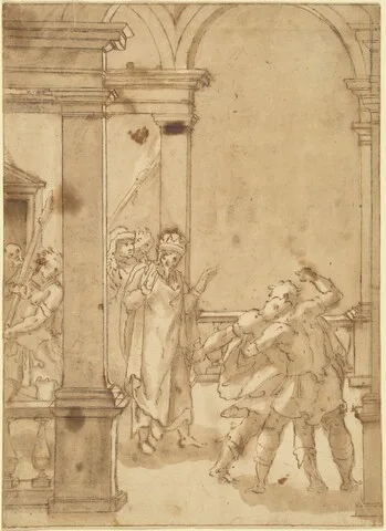 Cesare Nebbia, Two Figures Struggling before a King