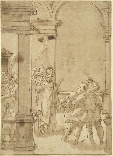 Cesare Nebbia, Two Figures Struggling before a King