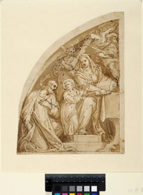 Cesare Nebbia, Joseph, Mary and Christ. Model for lunette in Cappella Sistina (del Presepe) in S. M. Maggiore, Rome
