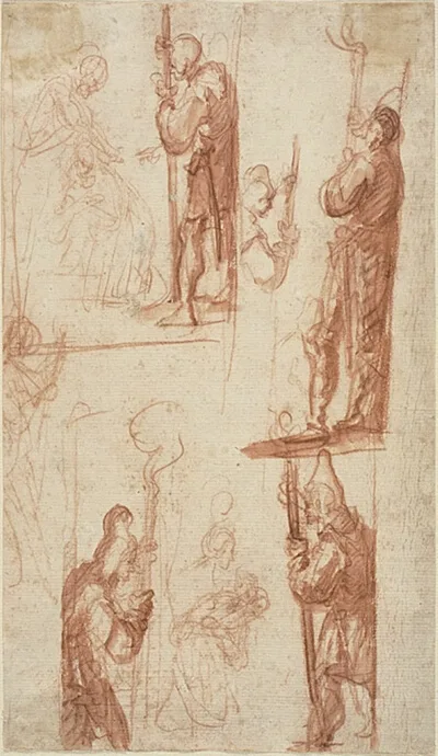 Giovanni Bilivert, Sudies for the Beheading of Saint John the Baptist (recto); Several Figure Sketches (verso)