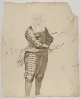 Cornelis Schut, Study of a Standing Commander Holding a Staff; verso: Study of the Descent from the Cross