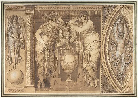 Giuseppe Cades, Design for a Frieze with Two Women Flanking an Urn