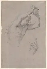 Jacopo Zoboli, Double-sided sheet of Figural Studies: (recto) Studies of a Young Man Holding a Stone Seen in Half-length; (verso) Seated Young Man Seen in Three-quarter View from Behind, Facing Right.