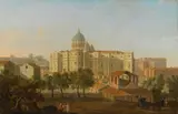 Giacomo van Lint, Rome, a view of the apse of Saint Peter's, with an artist sketching in the foreground