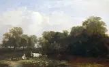 George Augustus Williams, Wooded Landscape with Figures, and a Church in the Distance