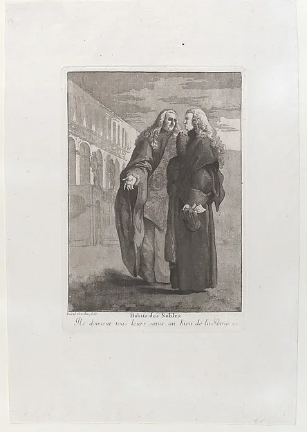 Giovanni David, Two Venetian magistrates standing in front of the Palazzo Ducale, from the 'Divers portraits gravés à l'eau-forte et dediés à M.Dominique Corvi'