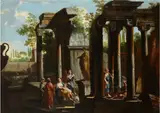 Ascanio Luciano, Figures near a statue in an architectural palace