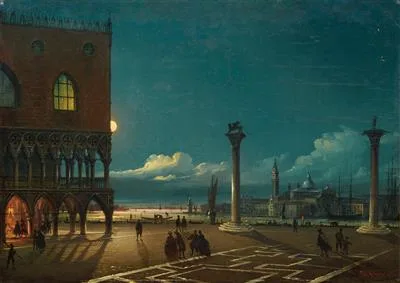 Giovanni Grubacs, Piazza San Marco by moonlight, Venice,